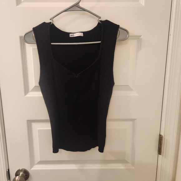 Womens Black SO Sweater Top Sleeveless V Neck Size L #G206 - Picture 1 of 5